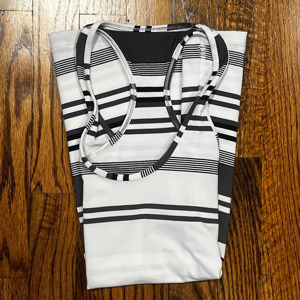 Women’s Lululemon Cool Racerback Tank White with Gray and Black Stripes - Size 4